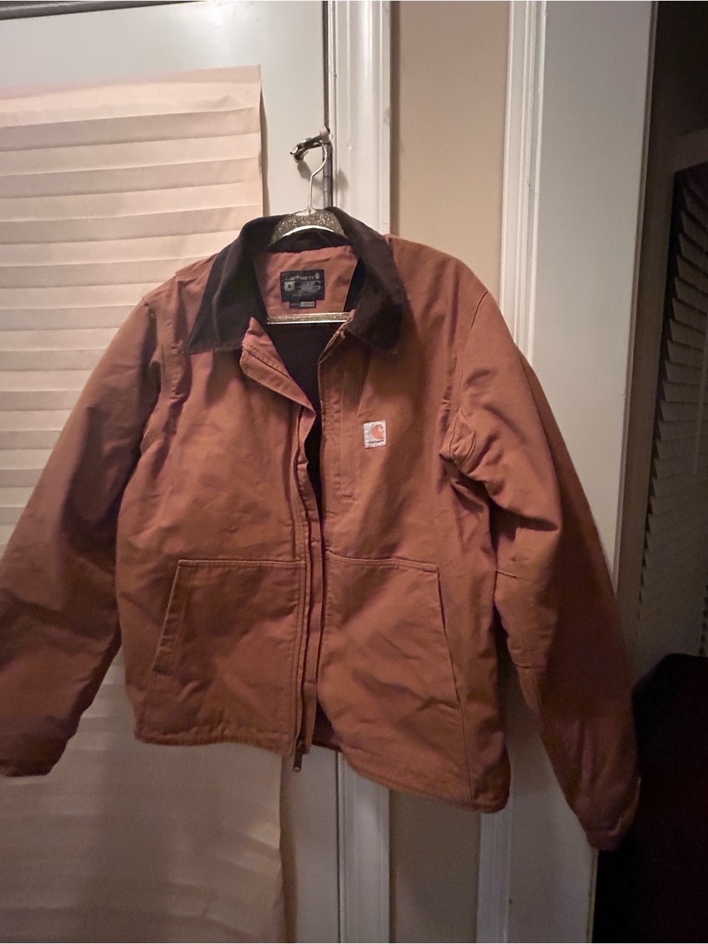 Carhartt Brown Canvas Work Jacket with Dark Corduroy Collar